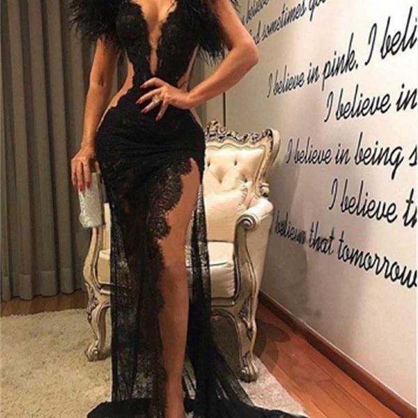 party dresses v neck feather formal party dress women lace black prom dresses high side split evening gowns robes de cocktail 220923, White;black
party dresses v neck feather formal party dress women lace black prom dresses high side split evening gowns robes de cocktail 220923, White;black