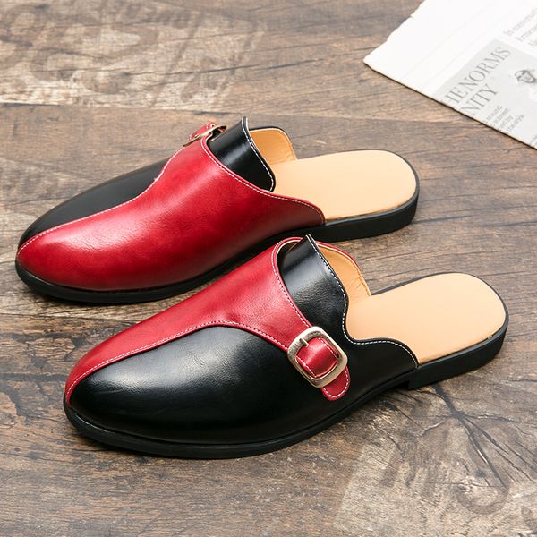 

Fashion Half Drag Men Shoes Color Matching PU Stitching Personality Side Buckle One Pedal Baotou Open Heel Comfortable Casual Daily AD234, Clear