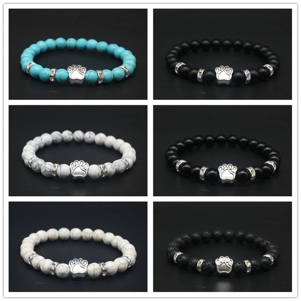 men women antique silver dog paw strand matte volcano lava stone turquoises beaded bracelets for women, Black
men women antique silver dog paw strand matte volcano lava stone turquoises beaded bracelets for women, Black