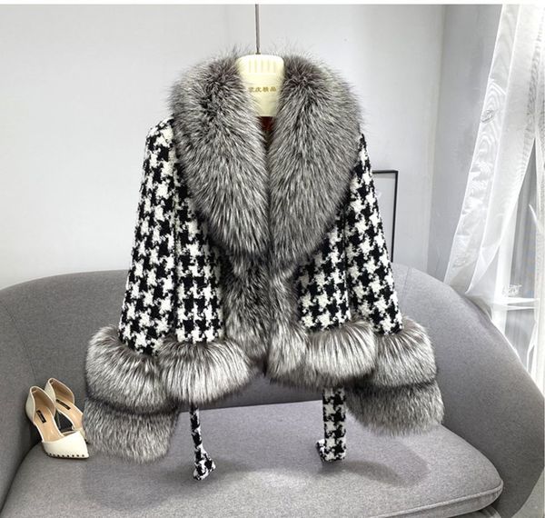 women s fur faux real coat winter jacket women natural collar silver color belts thick warm luxury plaid outerwear streetwear 220926, Black
women s fur faux real coat winter jacket women natural collar silver color belts thick warm luxury plaid outerwear streetwear 220926, Black