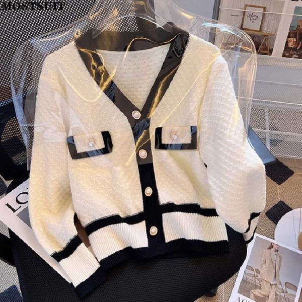 women's sweaters 2022 autumn vintage chic v-neck cardigan sweater women color-block long sleeve ladies jumper korean fashion elegant kn, White;black
women's sweaters 2022 autumn vintage chic v-neck cardigan sweater women color-block long sleeve ladies jumper korean fashion elegant kn, White;black