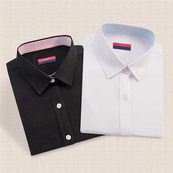 women's blouses shirts women cotton elegant cotton long sleeve casual solid shirt white woman blouse plus size school dioufond 220923