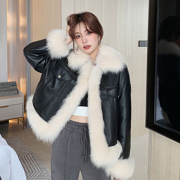 women s fur faux real coat autumn and winter korean casual solid color genuine sheepskin splicing square collar jacket female 220926, Black
women s fur faux real coat autumn and winter korean casual solid color genuine sheepskin splicing square collar jacket female 220926, Black