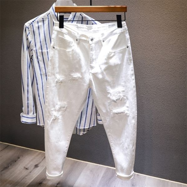 men's jeans white men all match fashion ripped hole slim stretch harem pants comfortable male streetwear denim trousers 220923, Blue
men's jeans white men all match fashion ripped hole slim stretch harem pants comfortable male streetwear denim trousers 220923, Blue