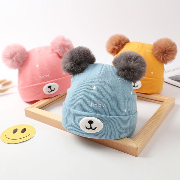 m511 autumn winter infant baby kids knitted hat for boys girls faux fur ball cute cartoon bear caps children skull beanies warm hats, Yellow
m511 autumn winter infant baby kids knitted hat for boys girls faux fur ball cute cartoon bear caps children skull beanies warm hats, Yellow