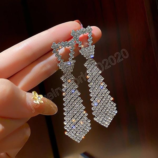 fashion full rhinestone long big dangle earrings for women shiny tie shaped crystal earrings jewelry christmas gifts, Silver
fashion full rhinestone long big dangle earrings for women shiny tie shaped crystal earrings jewelry christmas gifts, Silver