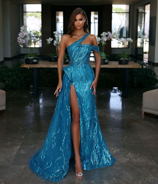 shiny blue split prom dresses one shoulder beading sequined evening gowns tulle pageant party dress, Black
shiny blue split prom dresses one shoulder beading sequined evening gowns tulle pageant party dress, Black