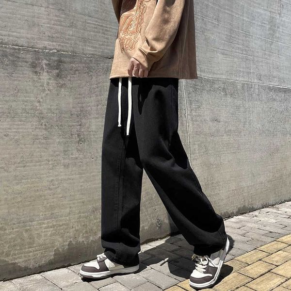 men's jeans korean fashion balck baggy classic straight loose drawstring design wide leg denim trousers male pants streetwear 220923, Blue
men's jeans korean fashion balck baggy classic straight loose drawstring design wide leg denim trousers male pants streetwear 220923, Blue