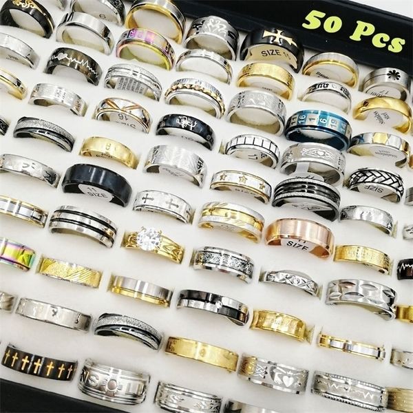cluster rings 50pcslot stainless steel rings for women men mix band designer jewelry accessories wedding party gift wholesale anillo 220922, Golden;silver
cluster rings 50pcslot stainless steel rings for women men mix band designer jewelry accessories wedding party gift wholesale anillo 220922, Golden;silver
