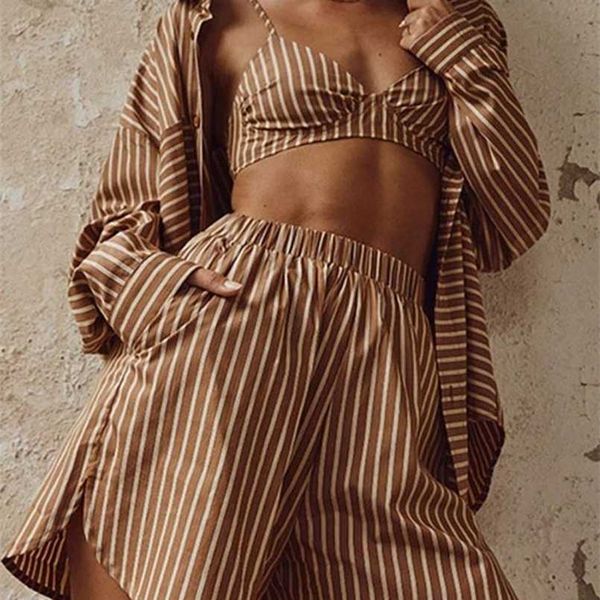 women's blouses shirts women's tracksuit stripe shirt shorts three piece set long sleeve and mini shorts outfit female summer lady, White
women's blouses shirts women's tracksuit stripe shirt shorts three piece set long sleeve and mini shorts outfit female summer lady, White