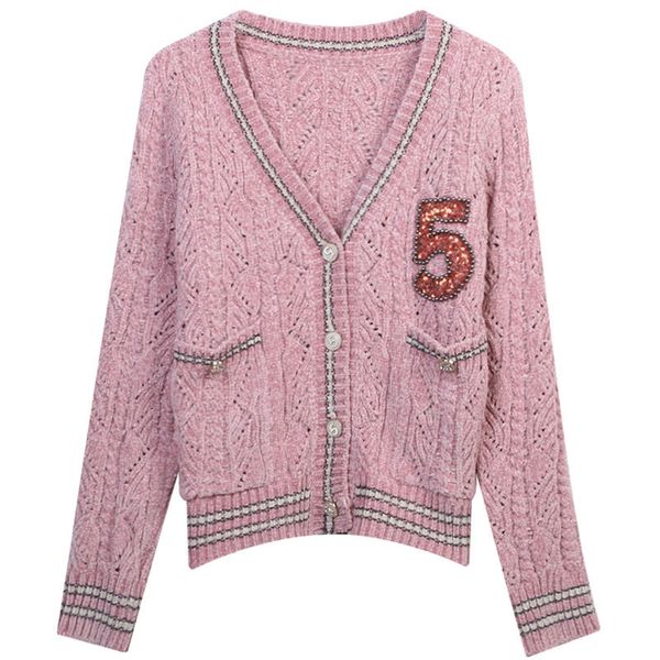 901 2022 runway autumn women's sweaters brand same style v neck long sleeve pink cardigan women's mingmei, White;black
901 2022 runway autumn women's sweaters brand same style v neck long sleeve pink cardigan women's mingmei, White;black