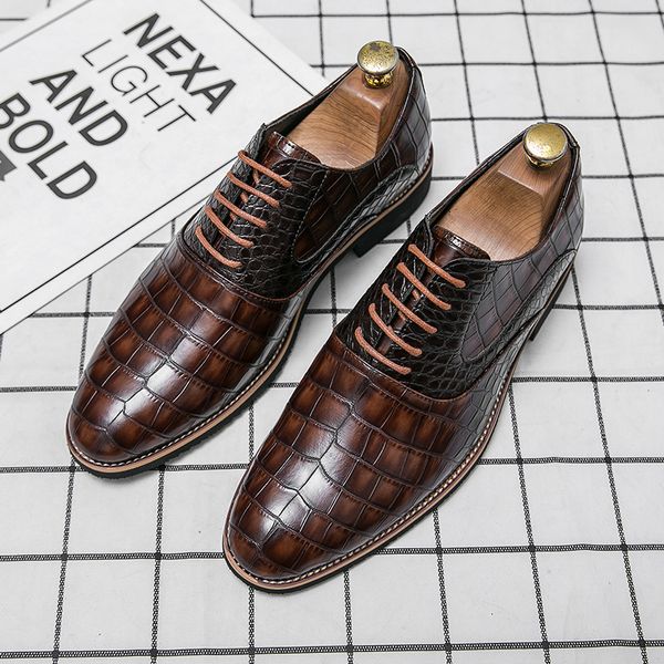 

Elegant Oxford Shoes Men Shoes Solid Color Crocodile Pattern PU Stitching Lace Up Fashion Classic Business Casual Wedding Party Daily AD232, Clear