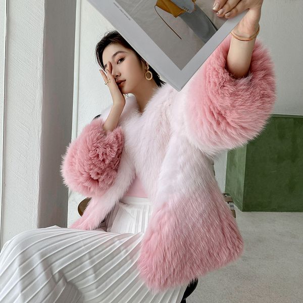 women s fur faux gradual color coat winter korean sweet short round neck loose full pelt real jackets 220926, Black
women s fur faux gradual color coat winter korean sweet short round neck loose full pelt real jackets 220926, Black