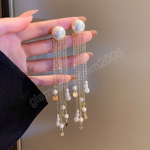 french baroque imitation pearl tassel dangle earrings fashion classic luxury geometric stars long eardrop women jewelry gifts, Silver
french baroque imitation pearl tassel dangle earrings fashion classic luxury geometric stars long eardrop women jewelry gifts, Silver