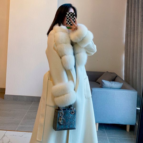 women s fur faux furyoume winter women x long cashmere wool blends real coat luxury jacket belt natural collar cuffs streetwear 220926, Black
women s fur faux furyoume winter women x long cashmere wool blends real coat luxury jacket belt natural collar cuffs streetwear 220926, Black