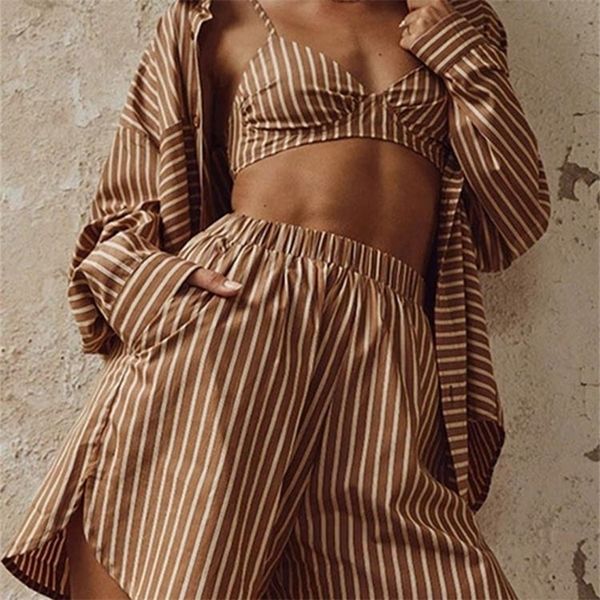 women's blouses shirts spring striped 3 piece shorts sets women oversized tracksuit casual long sleeve shirt outfits loose high waist, White
women's blouses shirts spring striped 3 piece shorts sets women oversized tracksuit casual long sleeve shirt outfits loose high waist, White