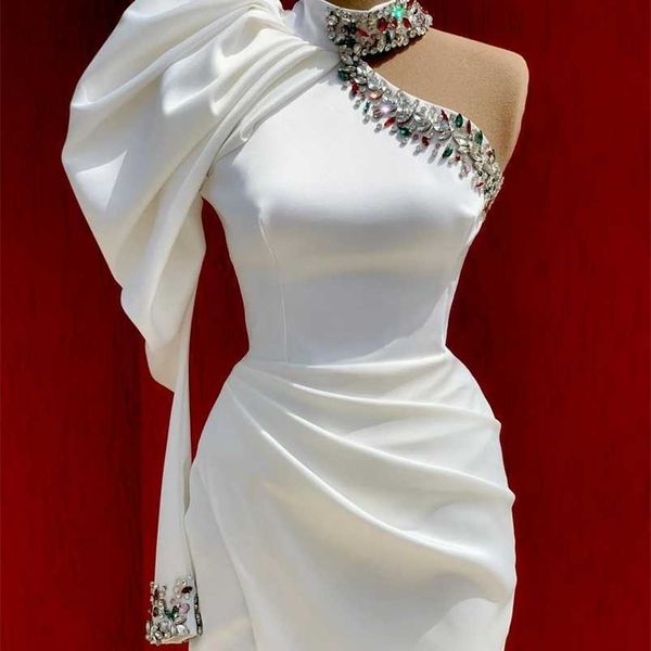 party dresses one shoulder white satin prom dresses with crystals side high split long mermaid high neck evening dress women pageant gowns 2, White;black
party dresses one shoulder white satin prom dresses with crystals side high split long mermaid high neck evening dress women pageant gowns 2, White;black