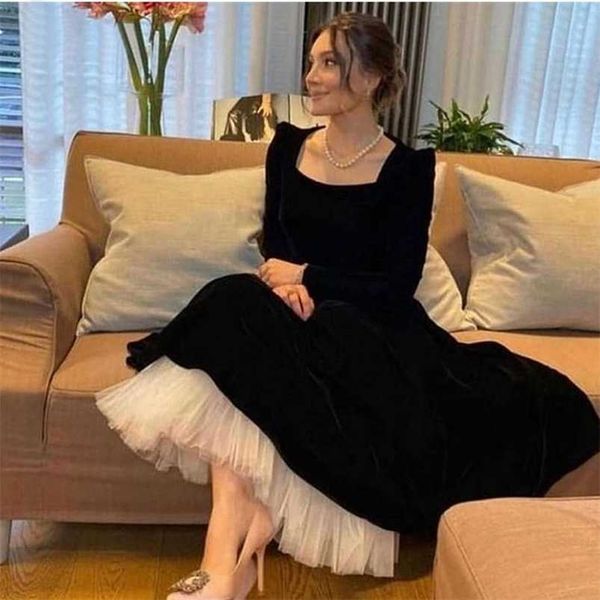 party dresses bridalaffair modest black velvet evening dresses long sleeve square collar white bottom tea length formal party simple prom go, White;black
party dresses bridalaffair modest black velvet evening dresses long sleeve square collar white bottom tea length formal party simple prom go, White;black