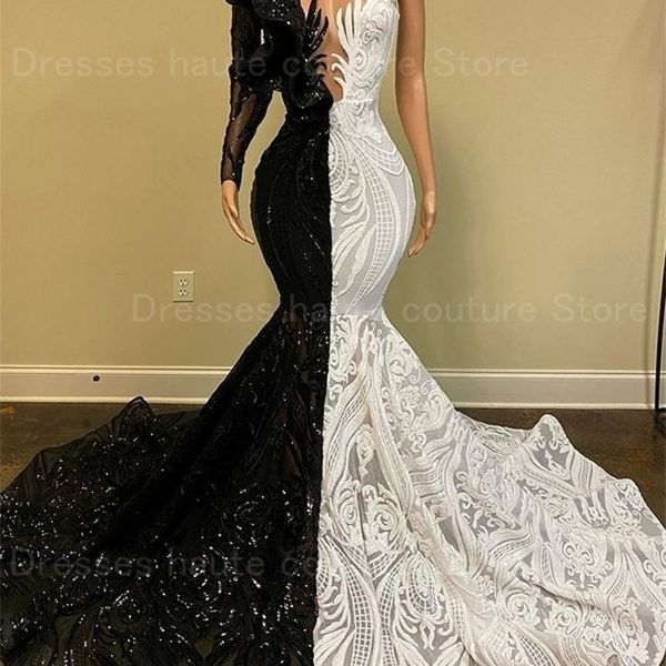 party dresses black and white prom dresses one shoulder long sleeveve mermaid sequined for black girls african women formal evening gowns 22, White;black
party dresses black and white prom dresses one shoulder long sleeveve mermaid sequined for black girls african women formal evening gowns 22, White;black