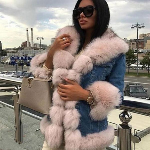 women s fur faux real jacket denim parker clothing rabbit lining winter warm fashionab 220926, Black
women s fur faux real jacket denim parker clothing rabbit lining winter warm fashionab 220926, Black