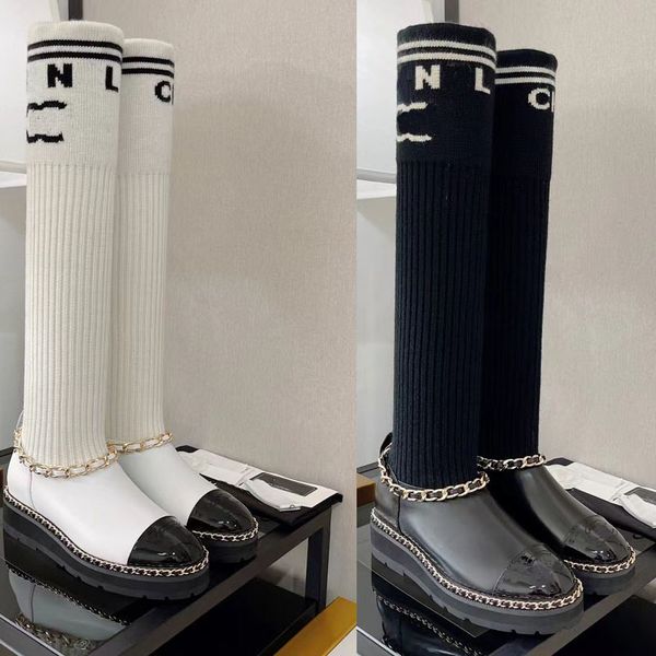 2022 designer women luxury tall woolen socks boots fashion catwalk leather chain elements letters versatile casual boots thick soled medium, Black
2022 designer women luxury tall woolen socks boots fashion catwalk leather chain elements letters versatile casual boots thick soled medium, Black