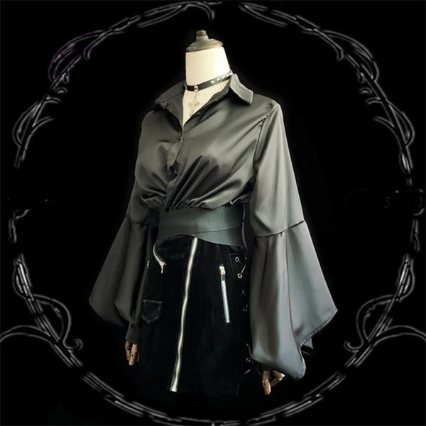 women's blouses shirts harajuku women shirt blusas gothic black retro flare sleeve blouse loose turn down collar long sleeve short shi, White
women's blouses shirts harajuku women shirt blusas gothic black retro flare sleeve blouse loose turn down collar long sleeve short shi, White