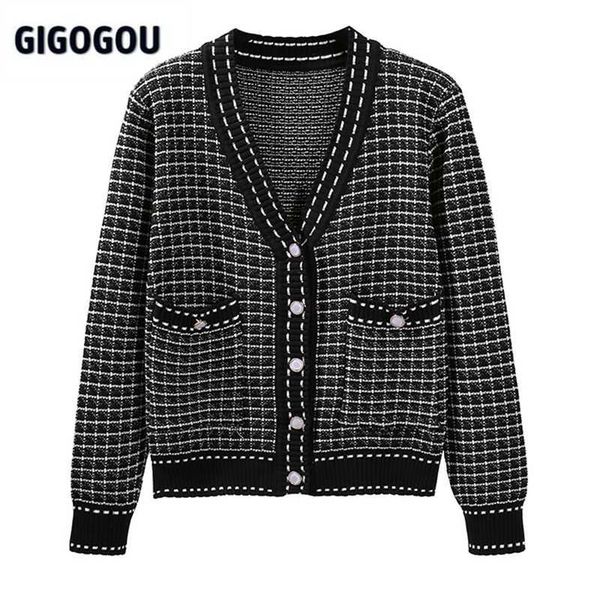 women's sweaters gigogou single breasted sweater coat 2022 autumn winter long sleeve casual knitted crop striped color cardigan sweate, White;black
women's sweaters gigogou single breasted sweater coat 2022 autumn winter long sleeve casual knitted crop striped color cardigan sweate, White;black