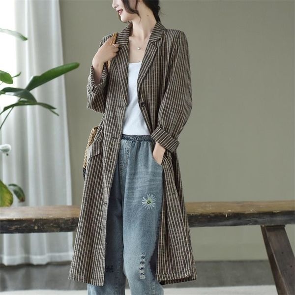 women's trench coats autumn retro striped suit collar jacket women loose large size midlength casual windbreaker long sleeves 220924, Tan;black
women's trench coats autumn retro striped suit collar jacket women loose large size midlength casual windbreaker long sleeves 220924, Tan;black