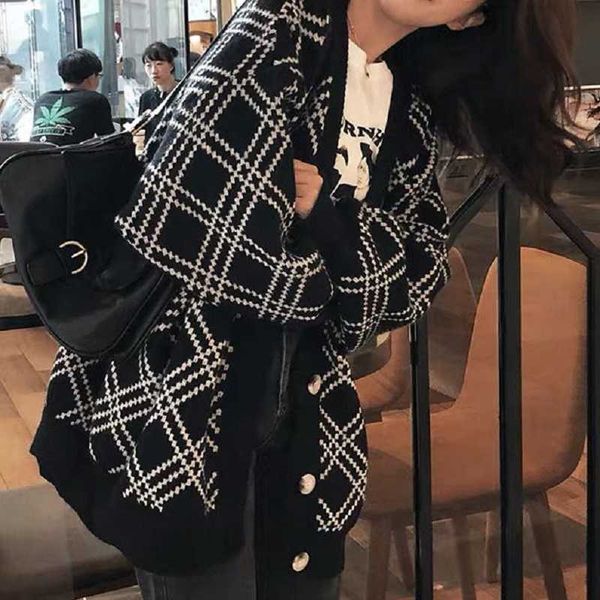 women's sweaters deeptown korean style lazy wind knitted cardigan sweater women autumn winter oversize plaid jumper black long sleeve j, White;black
women's sweaters deeptown korean style lazy wind knitted cardigan sweater women autumn winter oversize plaid jumper black long sleeve j, White;black