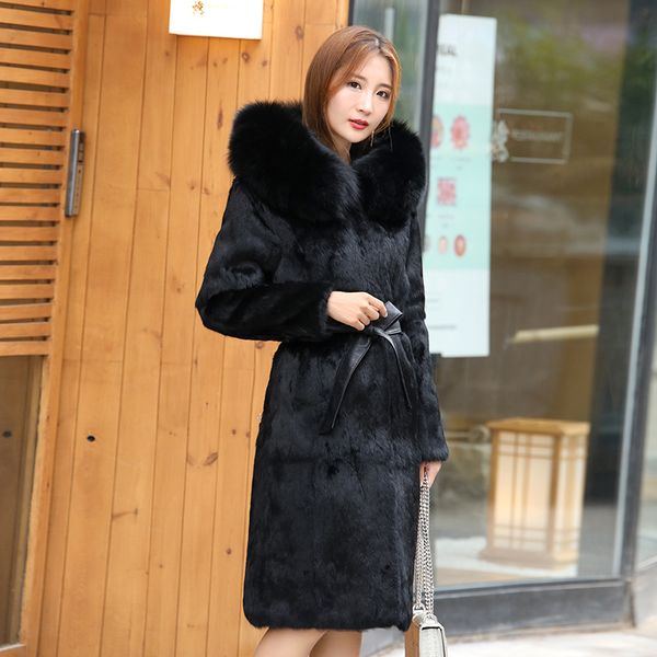 women s fur faux pure real rabbit coat for women long natural hoodies pockets genuine collar overcoat drop female jacket 220926, Black
women s fur faux pure real rabbit coat for women long natural hoodies pockets genuine collar overcoat drop female jacket 220926, Black