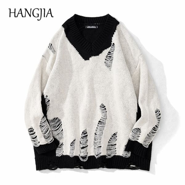 men's sweaters black white patchwork pullovers sweaters washed destroyed ripped sweater men harajuku hole knit jumpers for women oversi, White;black
men's sweaters black white patchwork pullovers sweaters washed destroyed ripped sweater men harajuku hole knit jumpers for women oversi, White;black