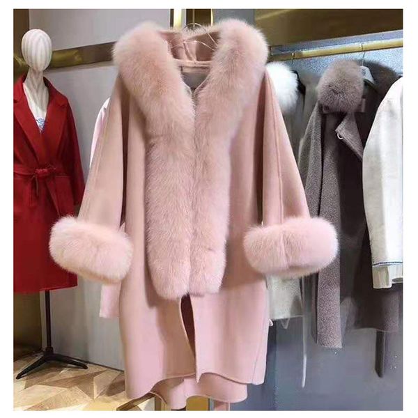 women s fur faux autumn winter cashmere coat woman bat sleeve wool women real collar hood cloak 220926, Black
women s fur faux autumn winter cashmere coat woman bat sleeve wool women real collar hood cloak 220926, Black