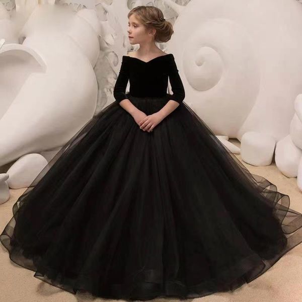 new black velvet flower girl' dresses with 3/4 sleeves for little girls pageant toddler ball gown with train christmas formal wedding, White;blue
new black velvet flower girl' dresses with 3/4 sleeves for little girls pageant toddler ball gown with train christmas formal wedding, White;blue