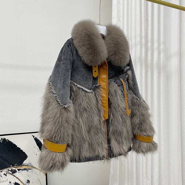 women s fur faux oftuby white duck down liner winter denim jacket women parka real natural collar warm outerwear streetwear 220926, Black
women s fur faux oftuby white duck down liner winter denim jacket women parka real natural collar warm outerwear streetwear 220926, Black