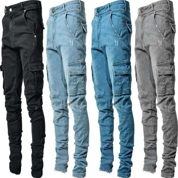 men's jeans est europe men pencil pants casual cotton denim ripped distressed hole fashion side pockets cargo 220922, Blue
men's jeans est europe men pencil pants casual cotton denim ripped distressed hole fashion side pockets cargo 220922, Blue