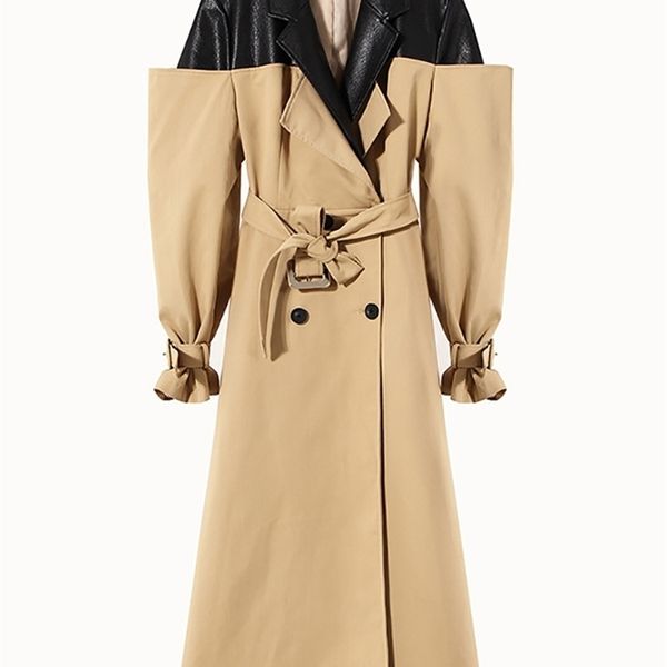 women's trench coats deat autumn and winter british style temperament leather contrast color windbreaker women's double breasted 7, Tan;black
women's trench coats deat autumn and winter british style temperament leather contrast color windbreaker women's double breasted 7, Tan;black