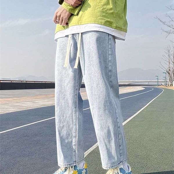 men's jeans summer men cotton casual loose wide leg straight vintage denim pants drawstring waist blue black trousers male 220922
men's jeans summer men cotton casual loose wide leg straight vintage denim pants drawstring waist blue black trousers male 220922