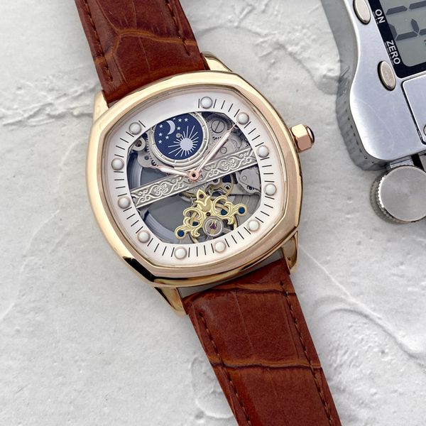 men watch stainless steel tourbillon two stitches 46mm luxury brand automatic mechanical watches leather strap cart fashion moon phase type, Slivery;brown
men watch stainless steel tourbillon two stitches 46mm luxury brand automatic mechanical watches leather strap cart fashion moon phase type, Slivery;brown