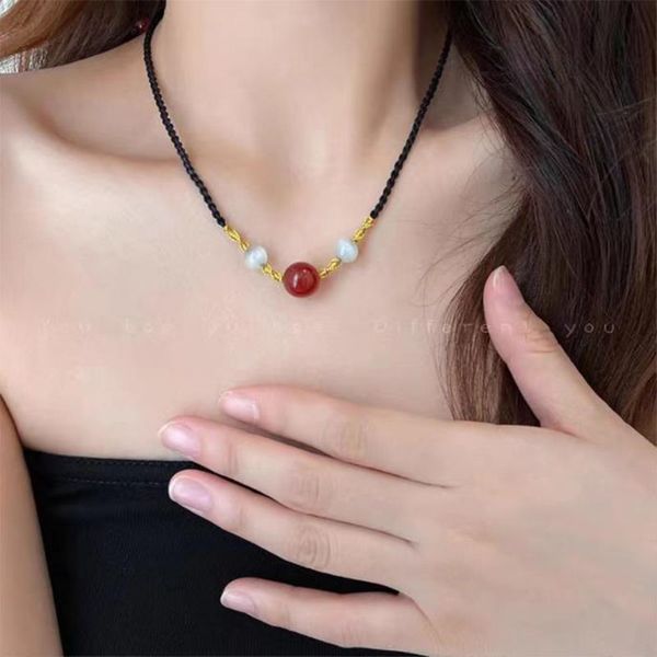 red agate transfer beads couple braided rope necklace female niche design high-end clavicle chain pendant light luxury necklace, Silver
red agate transfer beads couple braided rope necklace female niche design high-end clavicle chain pendant light luxury necklace, Silver