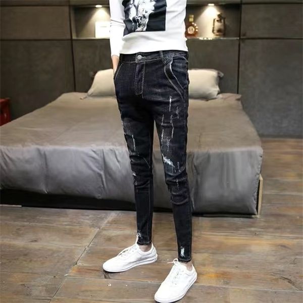men's jeans summer fashion solid color slim fit youth pants small feet all match elastic waist denim 220922, Blue
men's jeans summer fashion solid color slim fit youth pants small feet all match elastic waist denim 220922, Blue