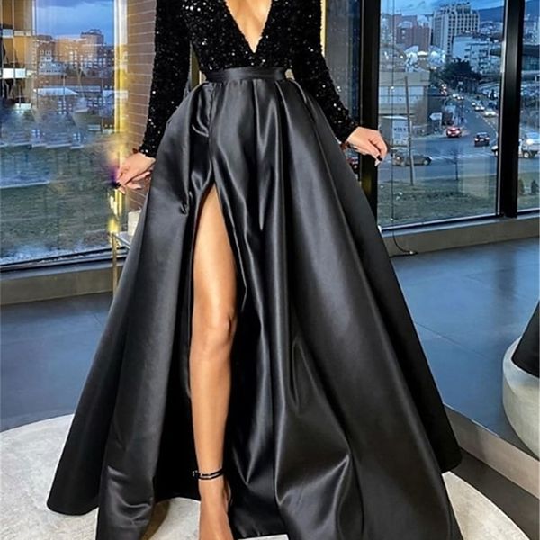 party dresses aline sparkle party wear formal evening dress v neck long sleeve floor length satin sequin with crystals split 220923, White;black
party dresses aline sparkle party wear formal evening dress v neck long sleeve floor length satin sequin with crystals split 220923, White;black