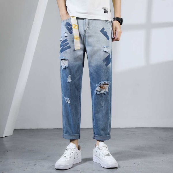 men's jeans straight loose men letter printing ripped hole fashion two color blooming baggy denim pants trousers male streetwear 220923, Blue
men's jeans straight loose men letter printing ripped hole fashion two color blooming baggy denim pants trousers male streetwear 220923, Blue