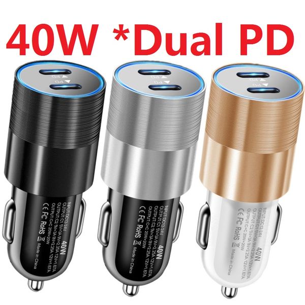 Image of Metal Alloy 40W Dual PD Car Chargers Fast Quick Charging Type c Power Adapter Cigarette Lighter Charger For iPhone 13 14 Samsung huawei