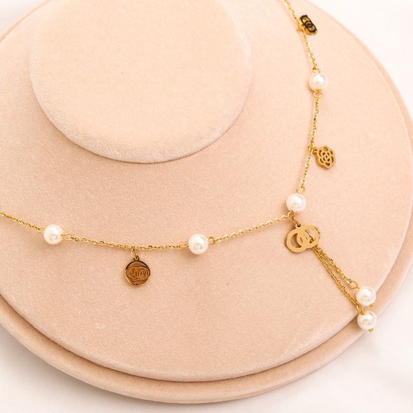 never fading gold plated brand designer letter pendant necklaces womens rhinestone pearl flower stainless steel choker necklace chain jewelr, Silver
never fading gold plated brand designer letter pendant necklaces womens rhinestone pearl flower stainless steel choker necklace chain jewelr, Silver