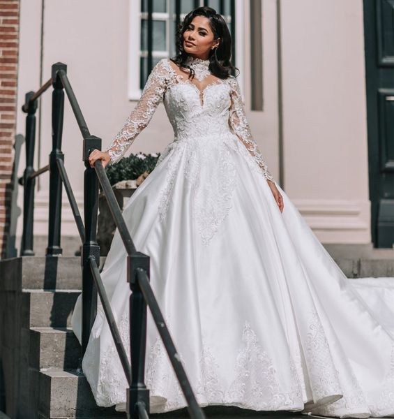 luxury a-line wedding dresses arabic dubai satin bridal gowns classic high neck long sleeves lace appliques beading chapel church vestido de, White
luxury a-line wedding dresses arabic dubai satin bridal gowns classic high neck long sleeves lace appliques beading chapel church vestido de, White