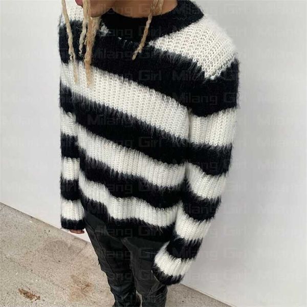 

men's sweaters vintage sweater women cute pullover y2k harajuku graphics knitted ugly men horizontal stripes black red gothic punk rock, White;black