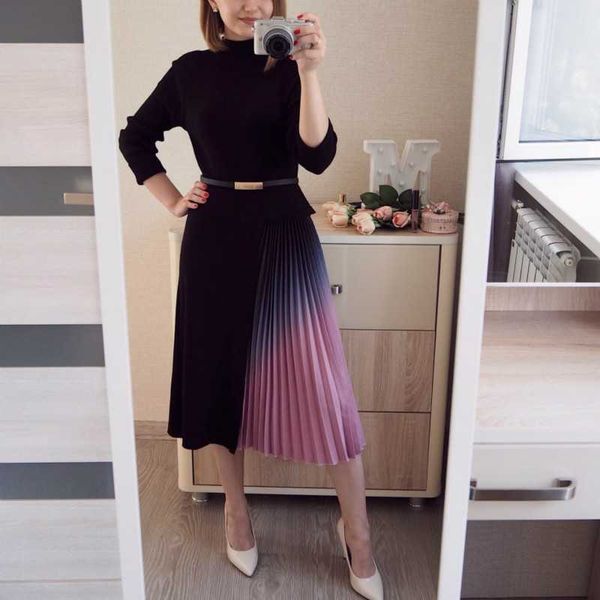 casual dresses guuzyuviz elegant slim dress long sleeve pullover round neck knitted splice pleated dress women black with sashes dress y2209, Black;gray
casual dresses guuzyuviz elegant slim dress long sleeve pullover round neck knitted splice pleated dress women black with sashes dress y2209, Black;gray