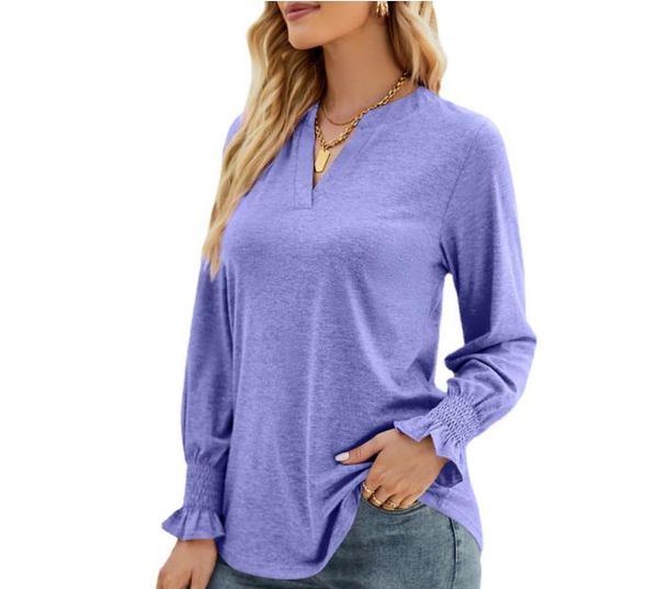 woman's t shirt autumn new casual v-neck solid color lotus leaf sleeve loose, White
woman's t shirt autumn new casual v-neck solid color lotus leaf sleeve loose, White