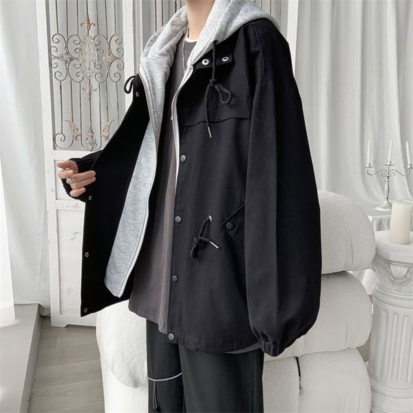 men's jackets privathinker fake two piece drawstring jacket large size hooded spring male coats fashion korean style outerwear 220927, Black;brown
men's jackets privathinker fake two piece drawstring jacket large size hooded spring male coats fashion korean style outerwear 220927, Black;brown