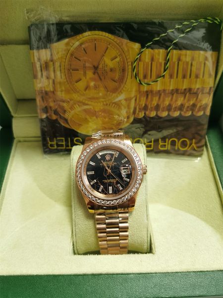 with box papers high-quality watch new version 18k black gold diamond bezel 40mm dial automatic fashion men's watch wristwatch, Slivery;brown
with box papers high-quality watch new version 18k black gold diamond bezel 40mm dial automatic fashion men's watch wristwatch, Slivery;brown